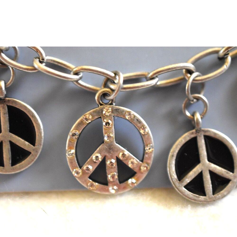 NWT ICING Peace Silver Tone Link Chain 5"-7" Toggle Latch Unisex Bracelet - Picture 2 of 4